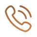 Um desenho de linha marrom de um receptor de telefone em um fundo branco.